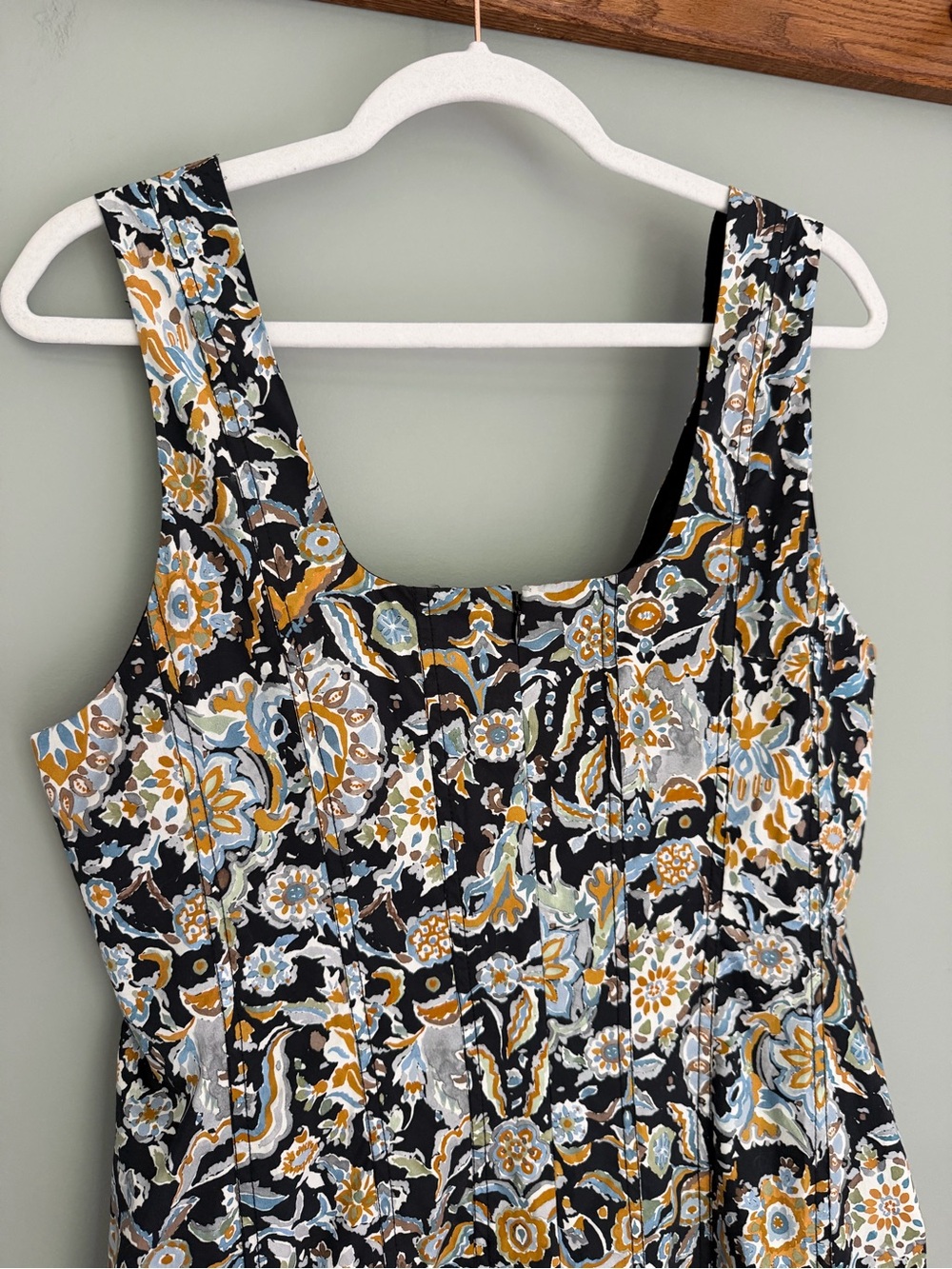 Veronica Beard Jolie Black Gold Blue Floral Paisley Sleeveless A-Line Midi Dress - Picture 10 of 17